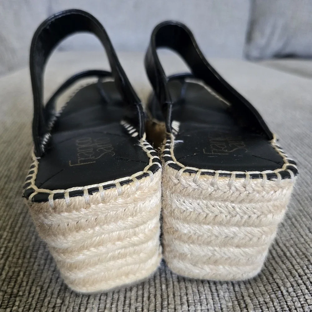 Franco‎ Sarto 8 M Clave Black Embossed Croco Leather Espadrille Wedge Sandals.